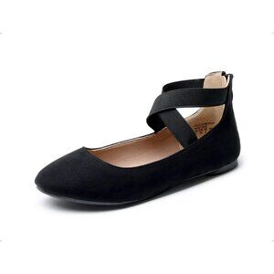 Dream Pairs Women Black Faux Suede Flats Comfortable Elastic Ankle Straps Shoes